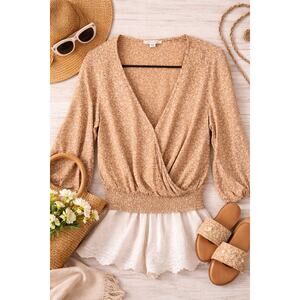 American Eagle Spring Floral Print Wrap blouse smocked waist- Medium